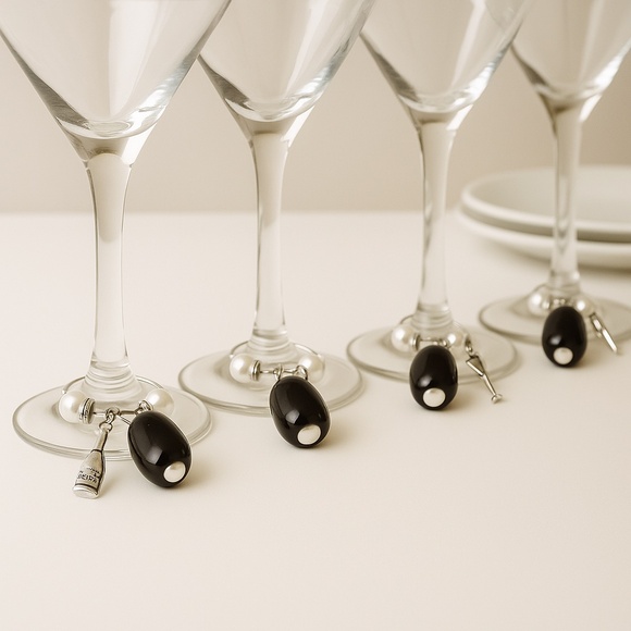 Black Olive Wine Glass Charms – Set of 4 | Martini Party Stemware Markers - Picture 2 of 13